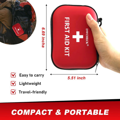 160 Piece Mini First Aid Kit, Compact Waterproof Hard Shell Small Emergency Medical Kit for Travel, Car, Home, Office, Vehicle, Hiking - Camping Essentials and Outdoor Survival Kit