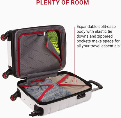 SwissGear 7366 Hardside Expandable Luggage with Spinner Wheels, White, Carry-On 19-Inch