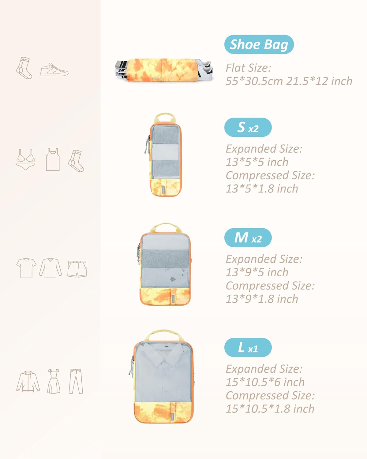 BAGSMART 6 Set Compression Packing Cubes - Lightweight Travel Essentials, Durable Luggage Organizer