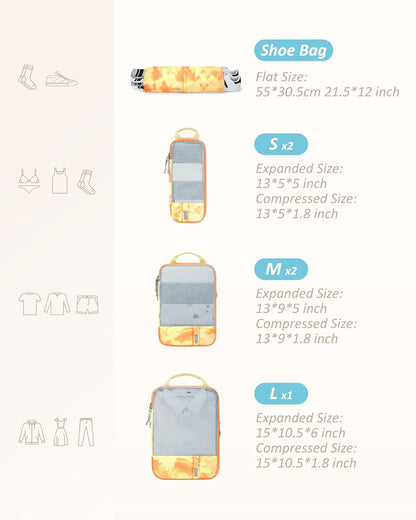BAGSMART 6 Set Compression Packing Cubes - Lightweight Travel Essentials, Durable Luggage Organizer