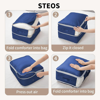Comforter Storage Bag 66 L - 4 Pack Blanket Storage Organizer Compression Bags, Large Capacity Ultra Space Saving Self Organize for Bedding, Pillow, Duvet, Sheet Storage with Zipper Window