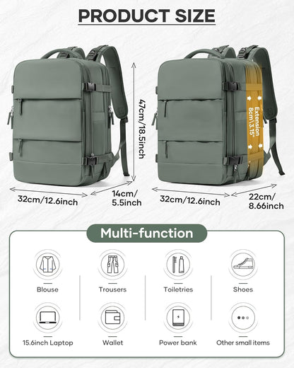 Vacuum Backpack With Vacuum Compression,Expanded Travel Laptop Backpacks For Women Men,Carry On Backpack Vacpack Backpacks With Pump Seal Packing, Personal Item Travel Bag Olive Green