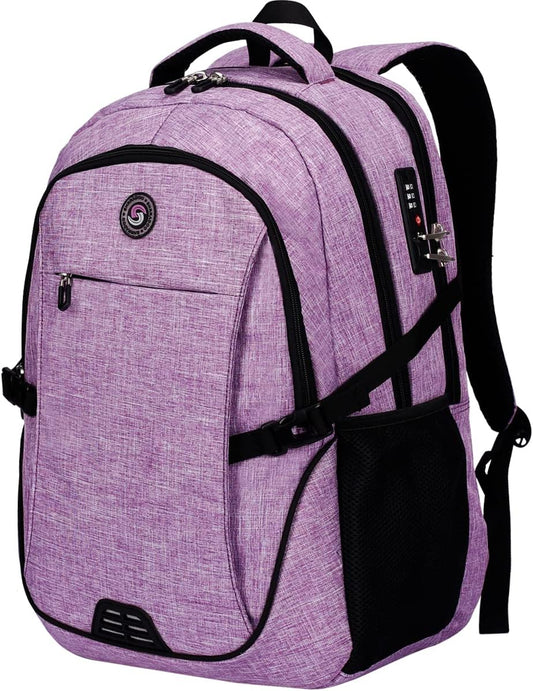 SHRRADOO Anti Theft Laptop Backpack Travel Backpacks with usb Charging Port for Women Men High School College Backpack Computer Bag Fits 17 Inch Laptop,Purple
