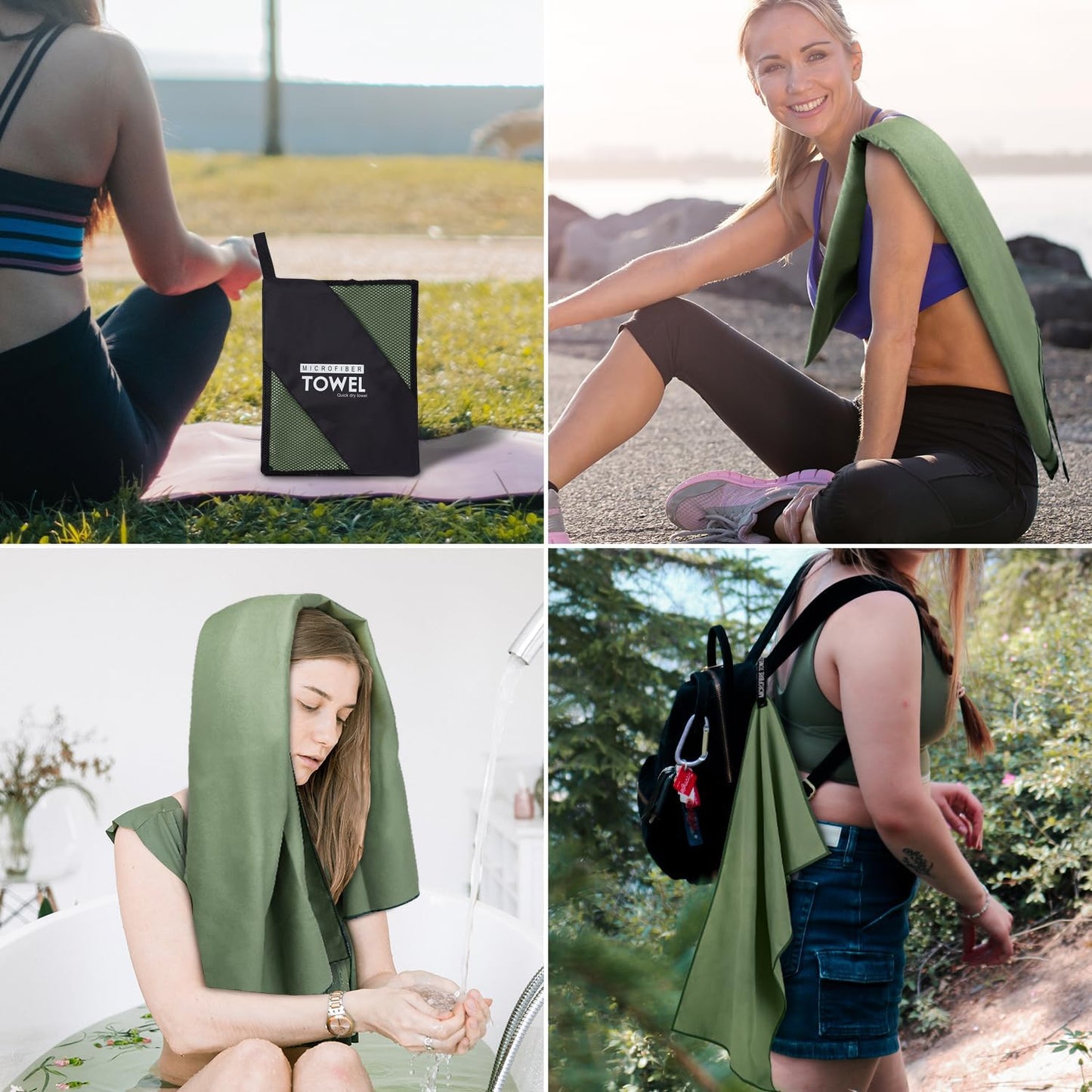 Microfiber Travel Towel, Soft Lightweight Quick Dry Towel, Super Absorbent Compact Travel & Sports & Beach Towels for Camping, Backpack, Gym, Swimming, Yoga, Hiking (L:24"×48" -Sage Green)