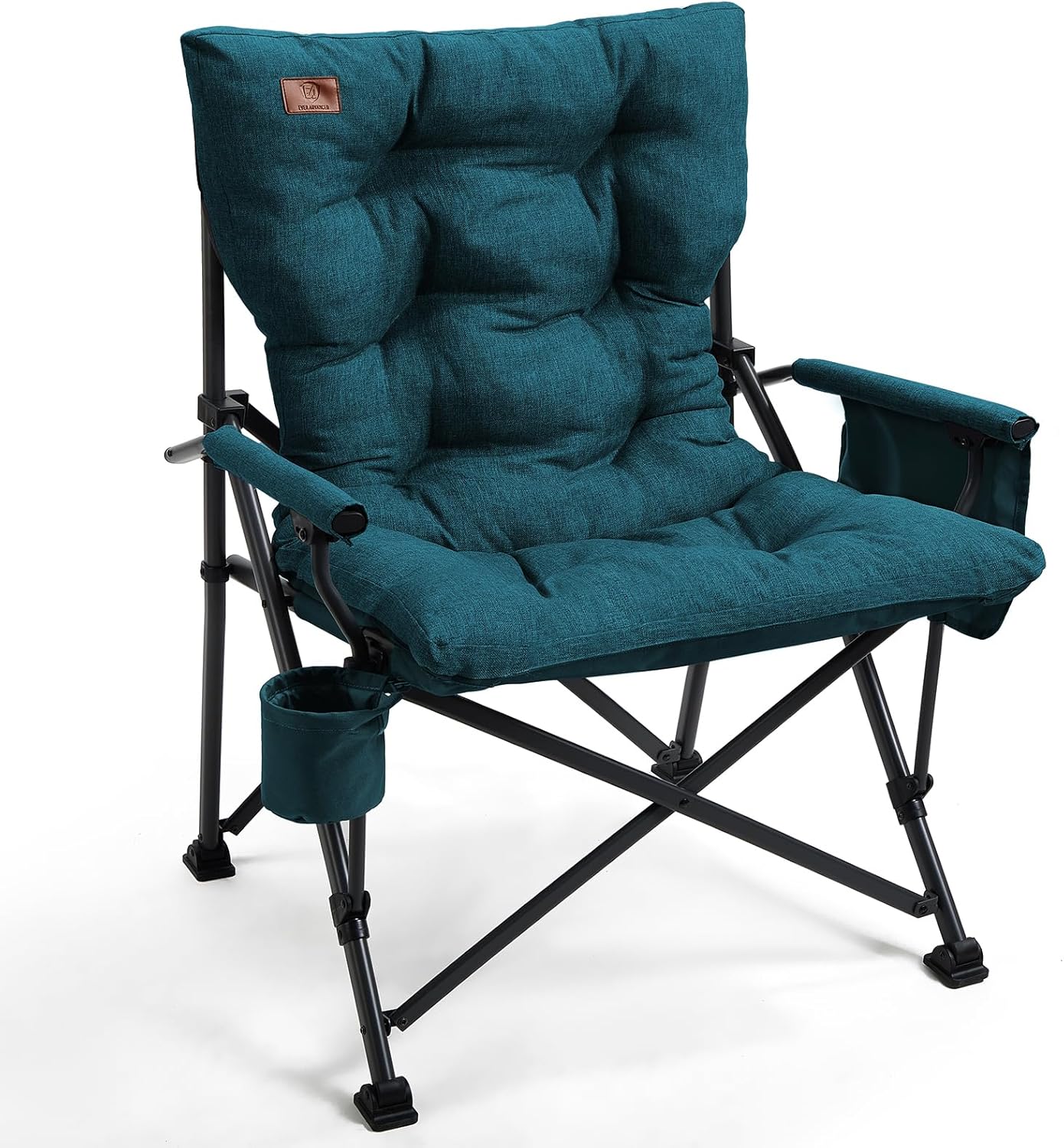 EVER ADVANCED Padded Oversized Folding Camping Chair for Adults, Heavy Duty Lawn Chair with Side Pockets, Portable Collapsible Quad Chair for Outside, Support Up to 500lbs, Green