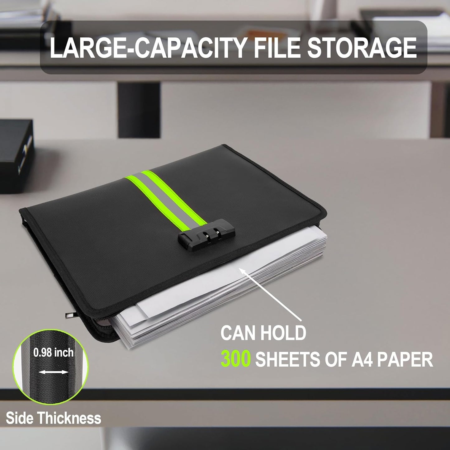 5200℉ Fireproof Waterproof Document Bag with Lock and Zipper,Safe Fireproof Waterproof Money Bag,Suitable for Cash, Mobile Phones, Keys, Credit Cards (Black, M)