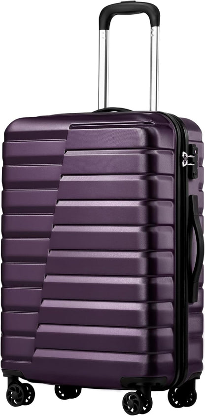 Coolife Medium Luggage Hardside Carry On with Spinner Wheels TSA Lock Telescopic Handle 24inch-Purple