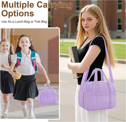 Corduroy Lunch Box Lunch Bag for Women Men, Cute Strawberry Small Insulated - Image 4