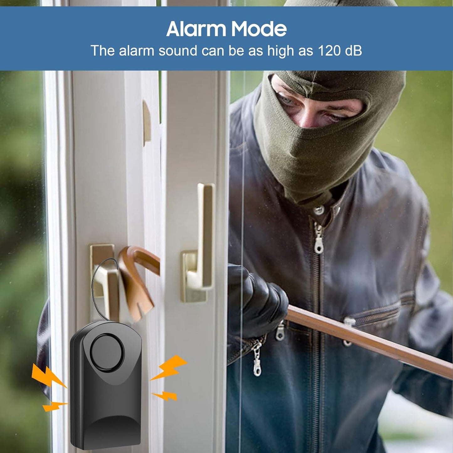 120db Touch Sensor, Door Handle Alarm, Anti Theft Vibration Triggered Portable Door Security Alarm for Doors for Kids, Toddler, Elderly, Hotel, Travel, Bedroom, Ghost