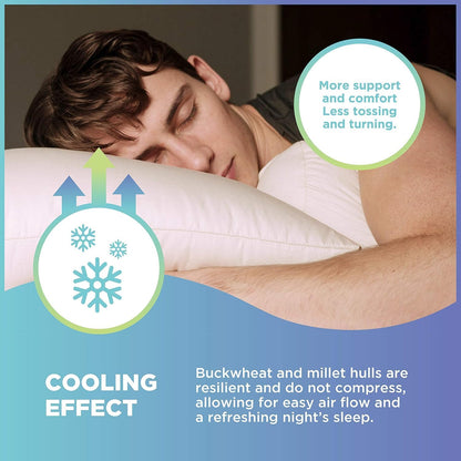 Bean Products 13" x 18" Travel Bed Pillow for Sleeping – Organic Millet Fill with Organic Cotton Fabric, Soft Toddler Head Pillow – Eco-Friendly, Breathable, and Durable Sleep Aid, Made in The USA