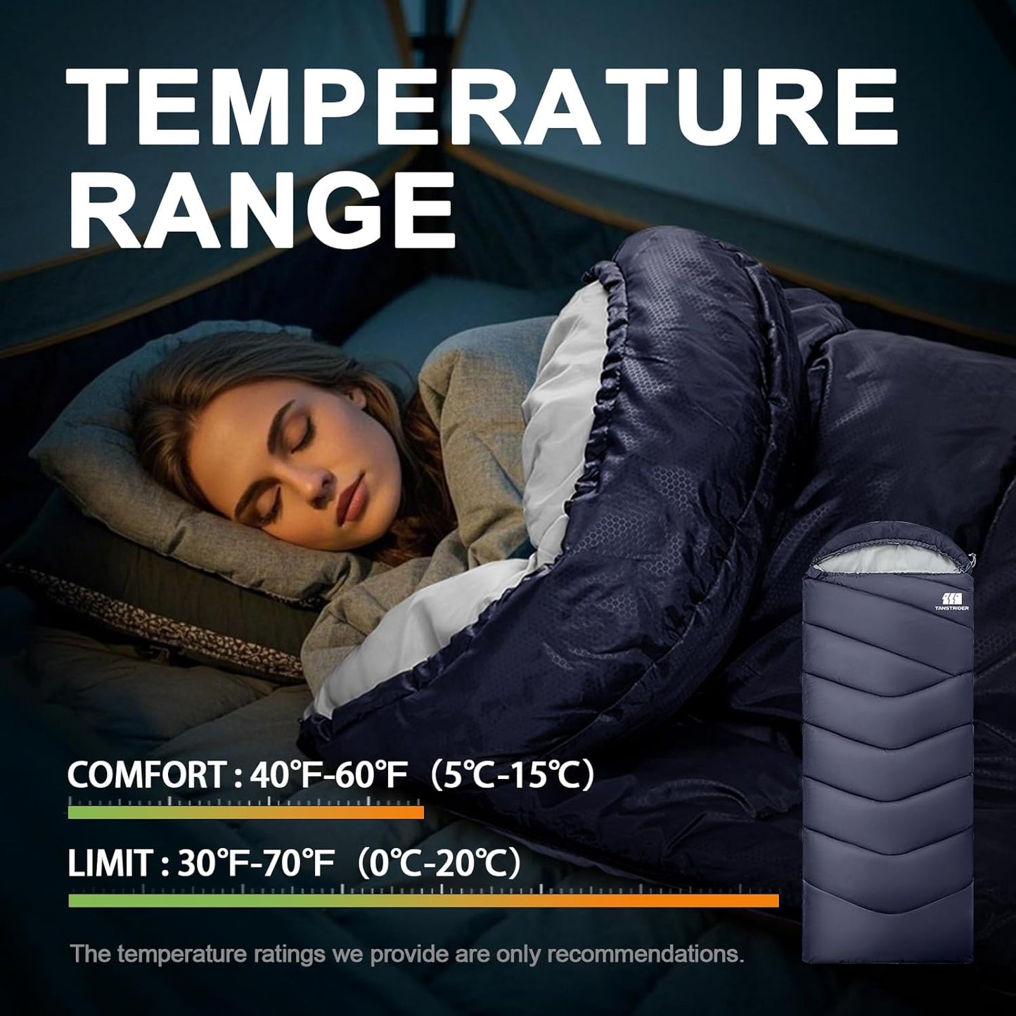 Sleeping Bags for Adults Cold Weather,Portable, Waterproof,Lightweight Camping Sleeping Bag for Tall Girls Boys with Compression Sack for Warm Camping, Hiking, Outdoor & Indoor