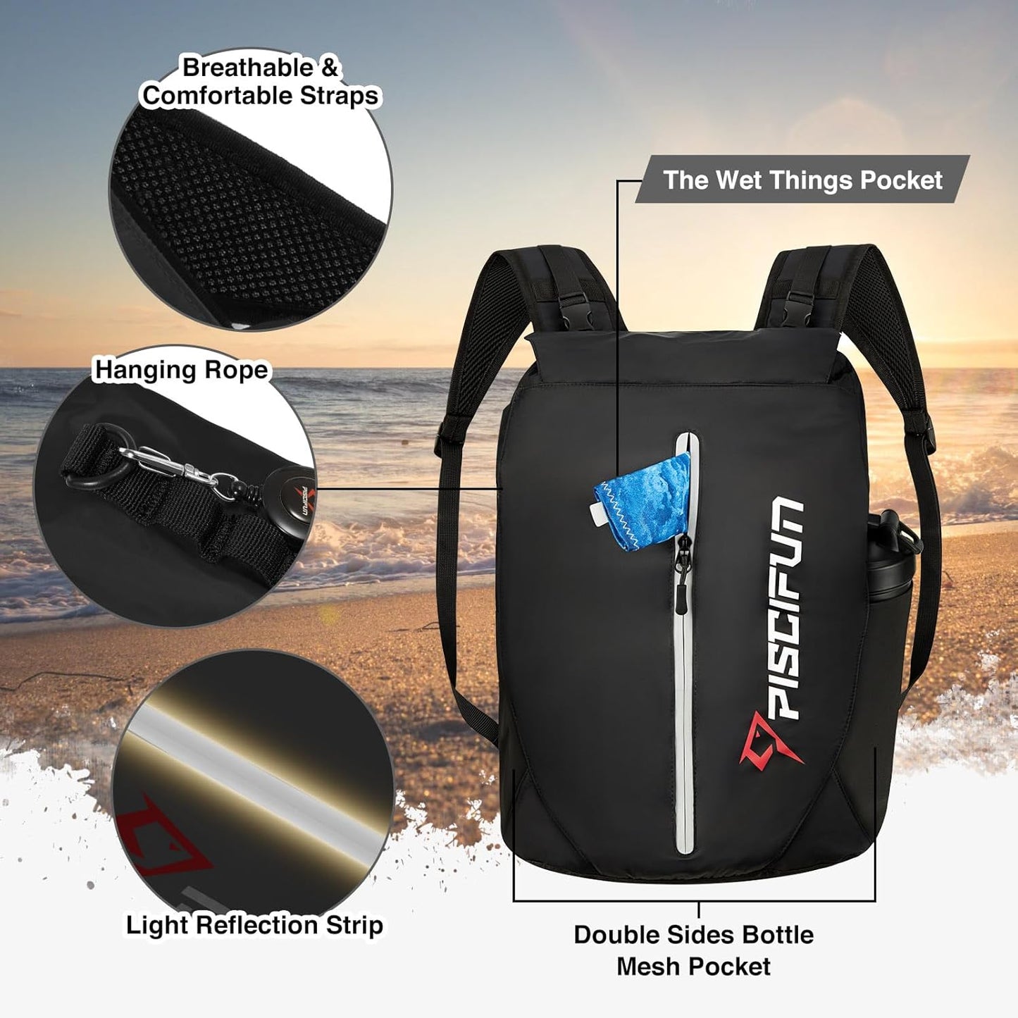 Piscifun Dry Bag Waterproof, Lightweight Dry Backpack Roll-Top Sealed with Waist Pouch and Phone Case Keeps Gear Dry Inside for Kayaking, Boating 10L 20L 30L