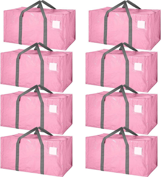 8 Pack Extra Large Moving Bags Heavy Duty Packing Bags with Extra Long Handles and Zippers Storage Totes for College Students Room Dorm Essentials Packing Supplies(Pink)
