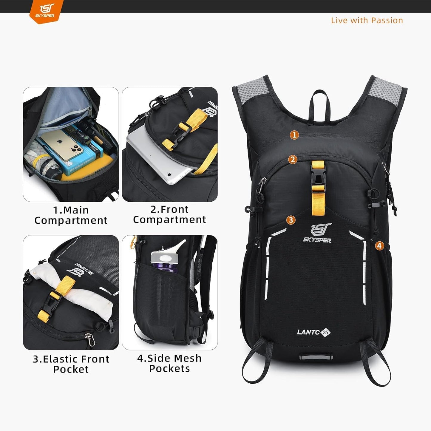 SKYSPER Small Hiking Backpack - 25L Travel Daypack Lightweight Bag Water Resistant Hiking Backpacks for Women Men