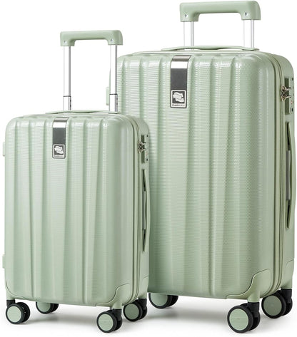 Hanke Luggage Sets 2 piece Carry On Luggage with Wheels PC Hard Shell Suitcases Lightweight Checked Travel Luggage Large Travel Suitcase Woman Men 20/29 Inch(Bamboo Green)