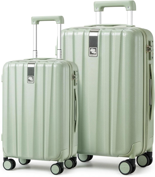 Hanke Luggage Sets 2 piece Carry On Luggage with Wheels PC Hard Shell Suitcases Lightweight Checked Travel Luggage Large Travel Suitcase Woman Men 20/29 Inch(Bamboo Green)