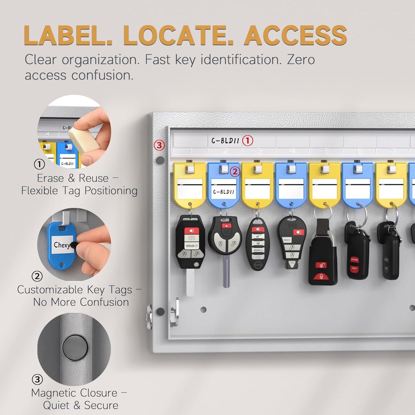 24 Key Lock Box Wall Mount, Smart Key Cabinet, use One Time Password,Fixed Code, Bluetooth, Wi-Fi Remote, Key Unlock, Security Lockbox Organizer for Valets, Hotel, Car, Office Key Management & Storage