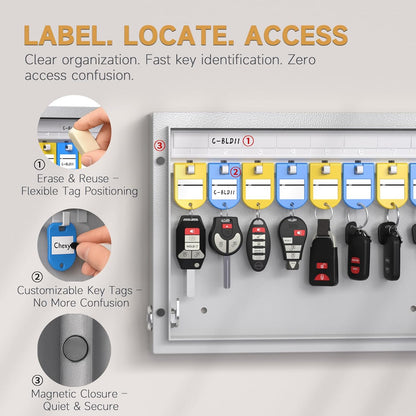 24 Key Lock Box Wall Mount, Smart Key Cabinet, use One Time Password,Fixed Code, Bluetooth, Wi-Fi Remote, Key Unlock, Security Lockbox Organizer for Valets, Hotel, Car, Office Key Management & Storage