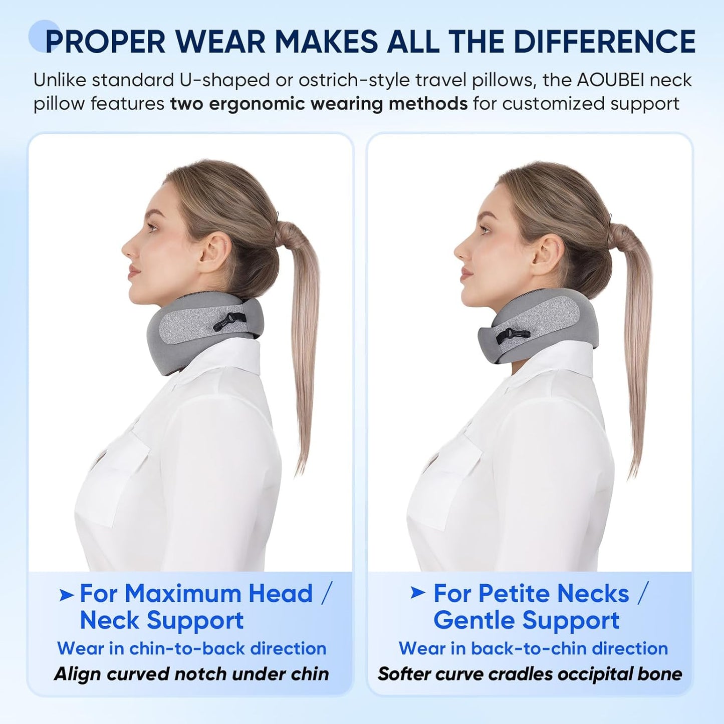 Compact Travel Pillow with Adjustable Straps & Washable Cover, Portable Neck Pillow Airplane with Case & Hook, Chin Support Pillow Relieves Pain & Pressure for Trips, Office, Car & Home Use