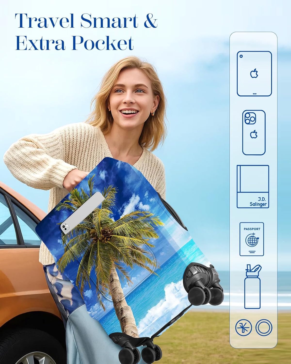 Slohif Luggage Cover for Suitcase Tsa Approved Protector - Luggage Sleeve Large Suit Case Cover Travel Stretch Baggage Case Protective Washable Fit 24-27 Inch Hawaii M