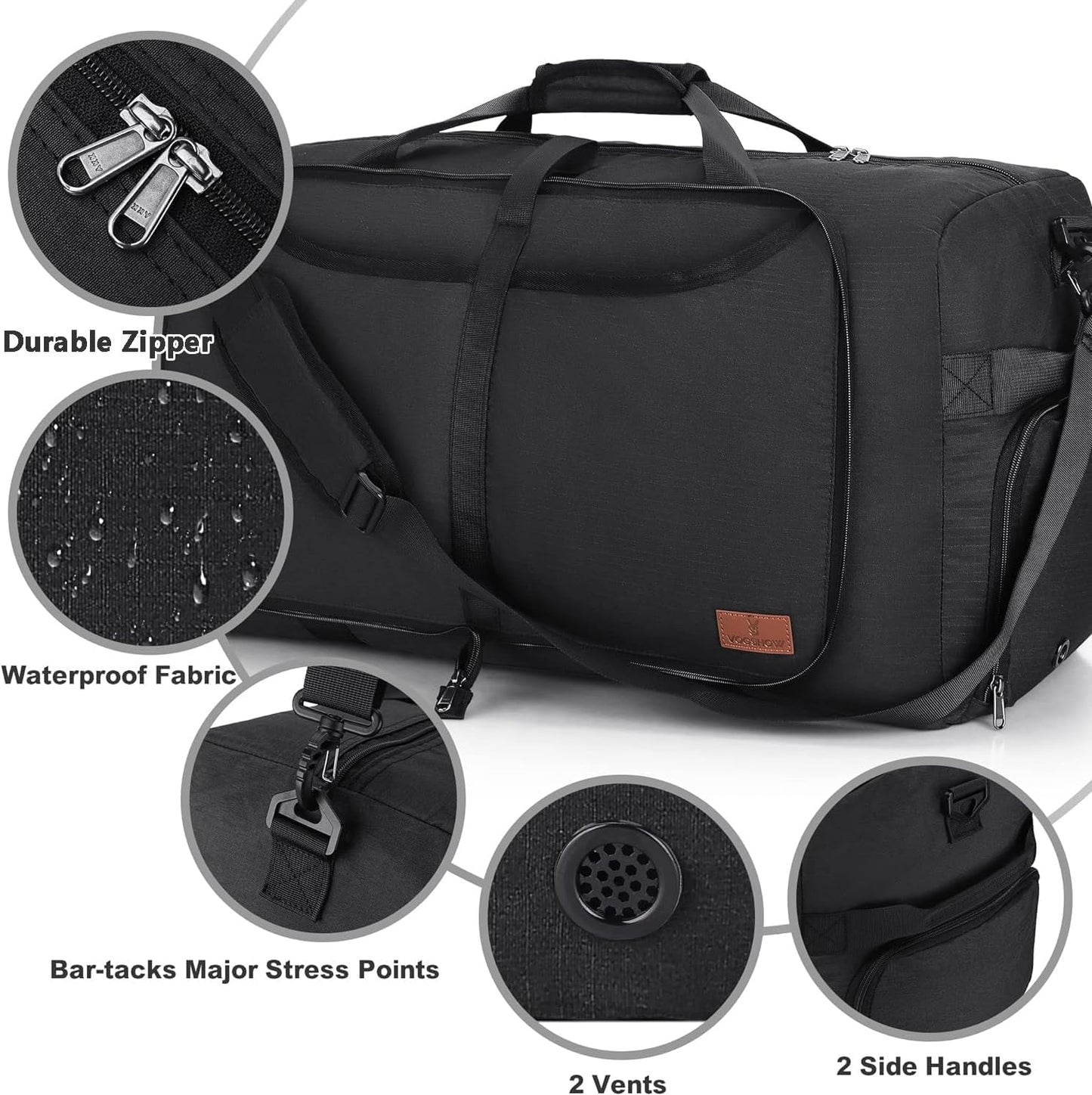 80L Duffle Bag for Travel, Large Foldable Waterproof Travel Duffel Bags Weekender Overnight Bag for Men and Women with Shoe Compartment (Black)