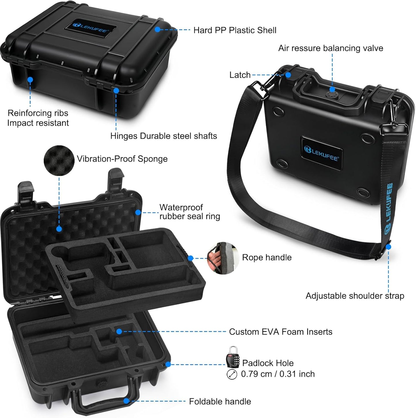 Lekufee Waterproof Hard Case Compatible with Gopro Hero 13/12/11/10/9/8/Media Mod/Gopro Volta/Creator Edition/Action Camera and Accessories(Case Only)