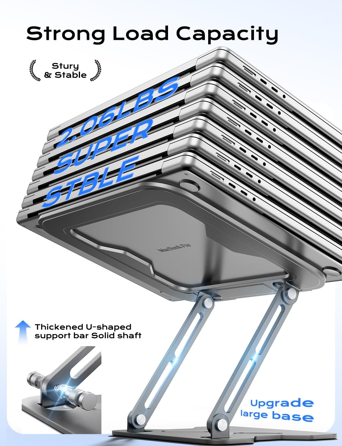 Foldable Laptop Stand for Desk, Adjustable Height Ergonomic Computer Stand, Portable Laptop Riser for MacBook Air Pro, All 10-16'' Notebooks Laptops, Grey