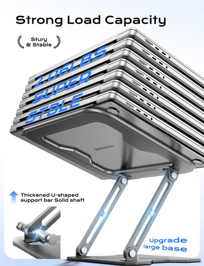 Foldable Laptop Stand for Desk, Adjustable Height Ergonomic Computer Stand, Portable Laptop Riser for MacBook Air Pro, All 10-16'' Notebooks Laptops, Grey