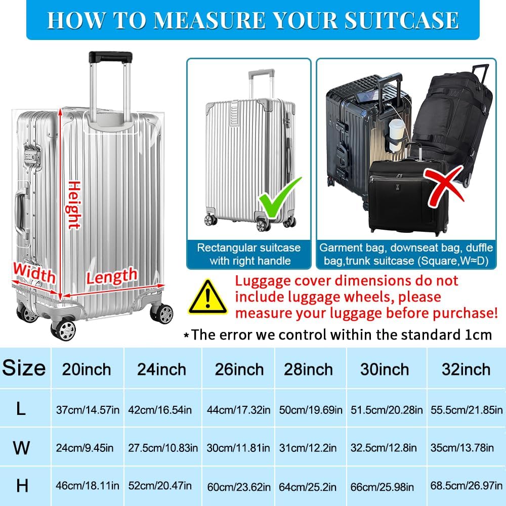 Yotako Clear PVC Suitcase Cover Tough Protector, 26 Inch Luggage Covers for Wheeled Suitcase 26"
