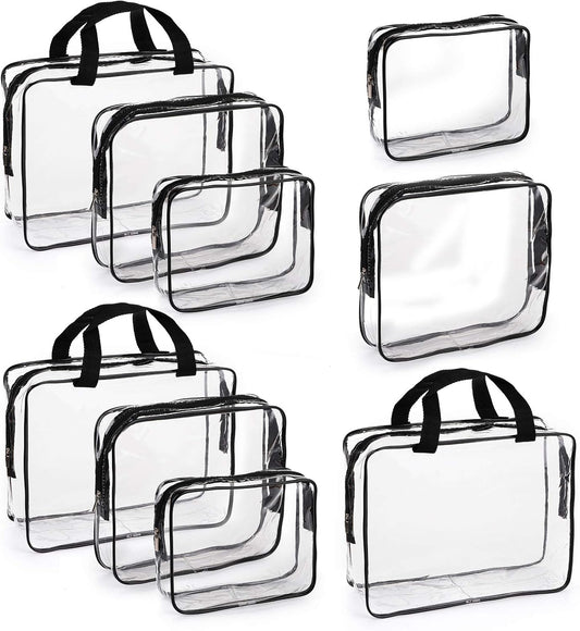 Hedume Set of 9 Clear Makeup Bags, TSA Approved Clear Toiletry Bag Set, Waterproof PVC with Zipper Handle Portable Travel Luggage Pouch