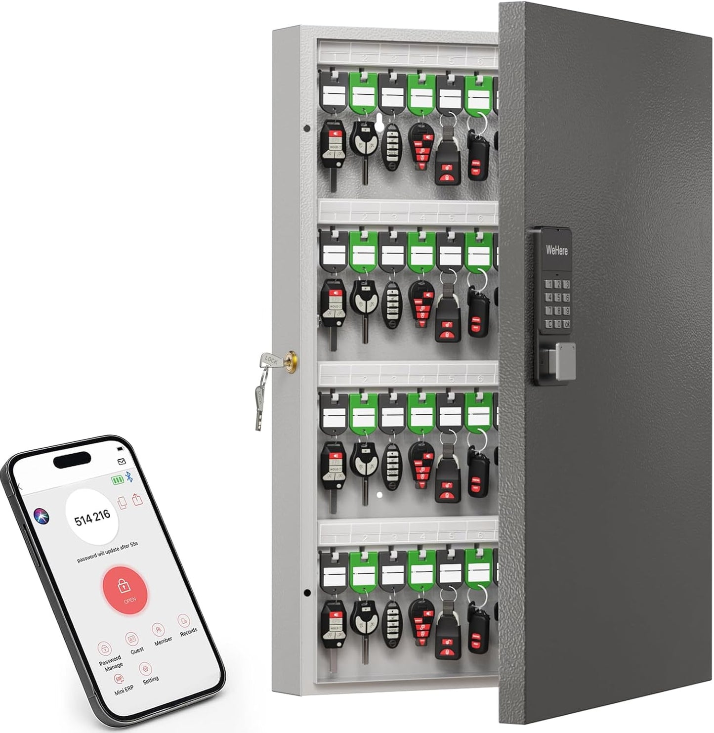 96 Key Lock Box(Plus) Wall Mount, Smart Key Cabinet One Time Password/APP Bluetooth/Fixed Code/Wi-Fi Remote/Key Unlock, Security Key Holder Box, Key Management for Valets, Realtors, Office, Hotel