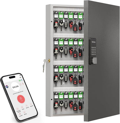 96 Key Lock Box(Plus) Wall Mount, Smart Key Cabinet One Time Password/APP Bluetooth/Fixed Code/Wi-Fi Remote/Key Unlock, Security Key Holder Box, Key Management for Valets, Realtors, Office, Hotel