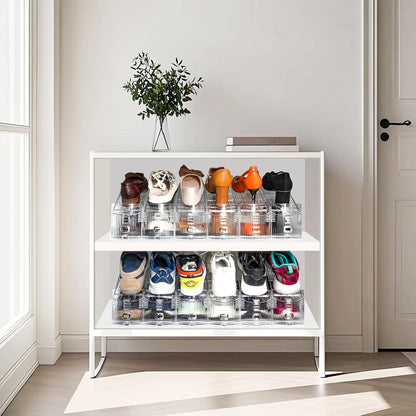 Shoe Slots Organizer, 20PCS Adjustable Double Layer Stack Shoe Rack, 50% Space-Saving Storage Rack Holder, Transparent
