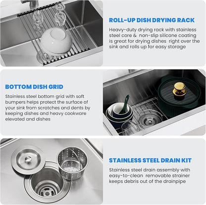 POPFLY 23×18 Inch Drop in Workstation Kitchen Sink, Handmade 18-Gauge 304 - Image 4