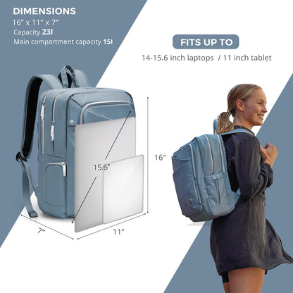 Swissdigital Design Women's Backpack for Work/Travel/Leisure with USB Charging Port, Water Bottle Holder, Separate Sunglass Pocket - Fits 15.6 inch Laptop,Blue | KATY ROSE