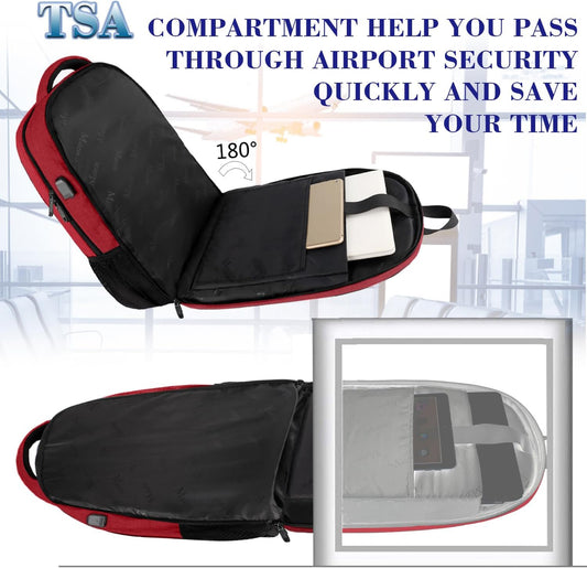 MATEIN 17 Inch Laptop Backpack for Women, Extra Large TSA Friendly Backpack with USB Charging Port, Anti Theft Carry On Flight Approved Business Work Travel College Computer Backpack Bag,Red