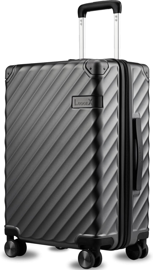 LUGGEX Luggage with Spinner Wheels, Polycarbonate Hard Shell Suitcase, Carry On 21 Inch, Charcoal Metallic