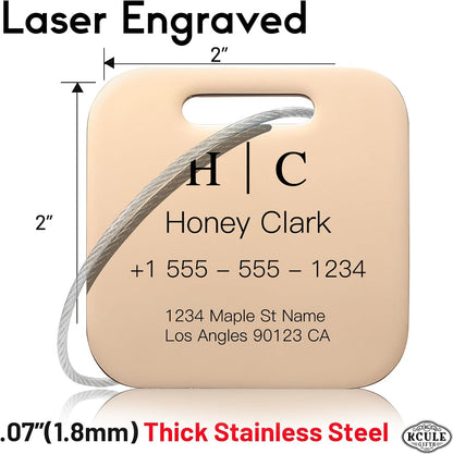 Stainless Luggage Tags for Suitcases 4 Pack: Metal Personalized Luggage Tags for Backpacks & Bags with Customizable Texts (Rose Gold)