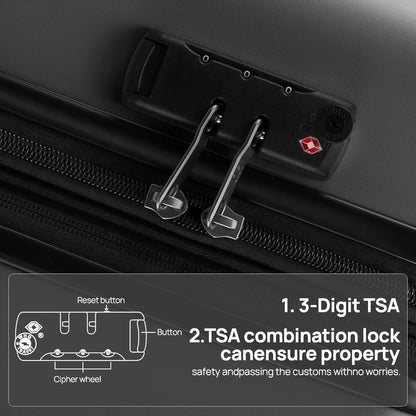 Carry on Luggage 22 X 14 X 9 Airline Approved, 20 Inch Luggage for 3-5 Days Travel, Double Spinner Wheels, 100% Hardshell PC, TSA Lock (09-Black, Checked 28-Inch)