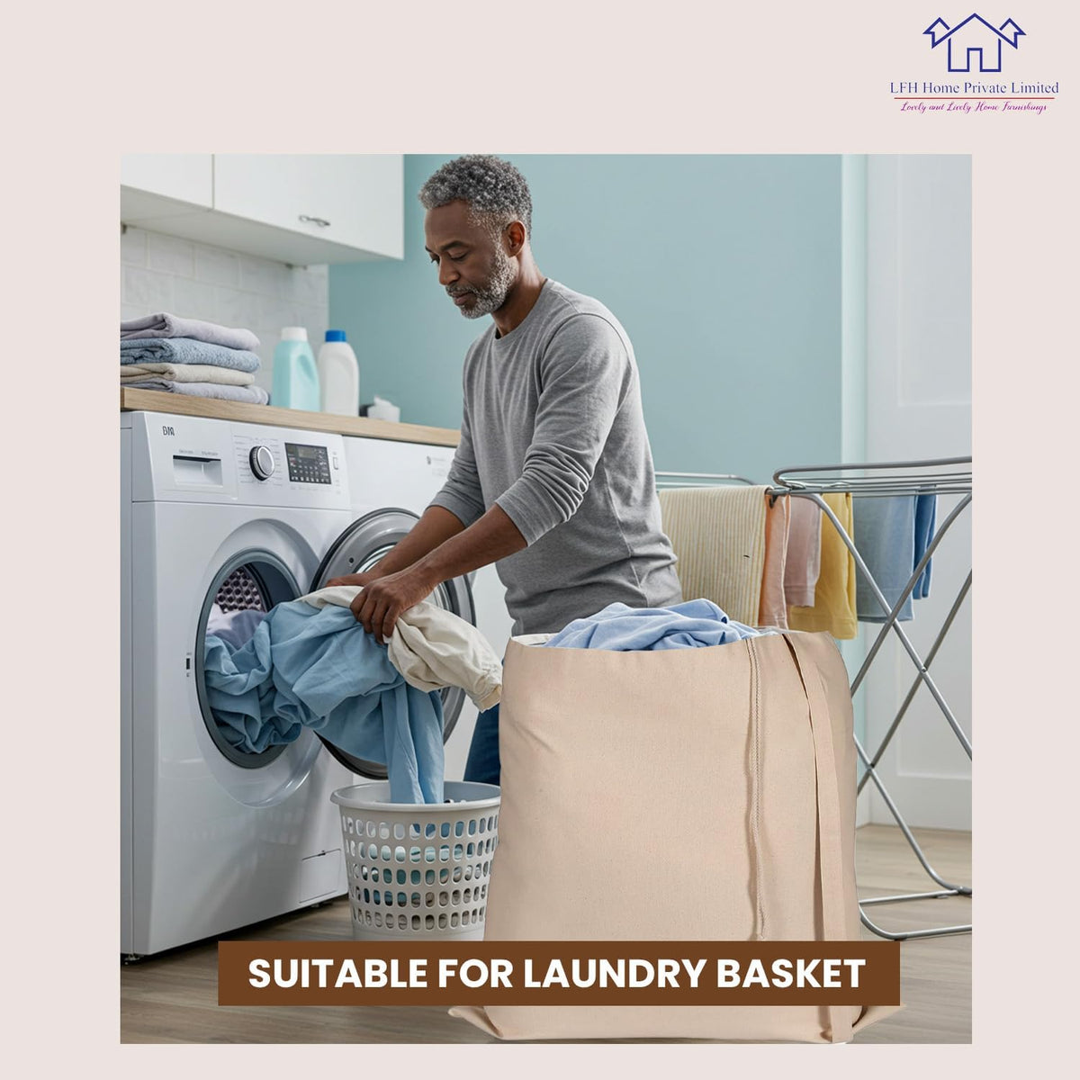LFH Home Cotton Canvas Extra Large Laundry Bag with Handle, Heavy Duty Drawstring Closure Washable Laundry Bags School Travel, Home, Hotel, College Dorm, Organizer Sack, 28x36-Natural Thanks Giving