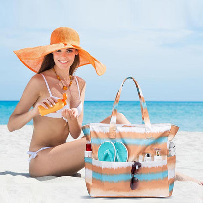 LEDAOU Beach Bag Waterproof Sandproof Women Tote Bag Pool Bag with Zipper for Gym Grocery Travel with Wet Pocket