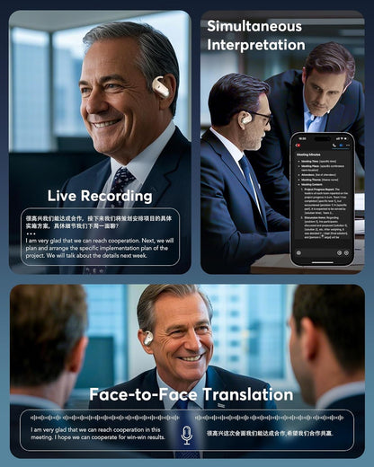 AI Translator Earbuds Real-Time 144 Languages & Accents, 3-in-1 Open Ear Wireless Bluetooth Earbuds with Charging Case,Translation Device for Travel Business Learning Compatible with iOS and Android
