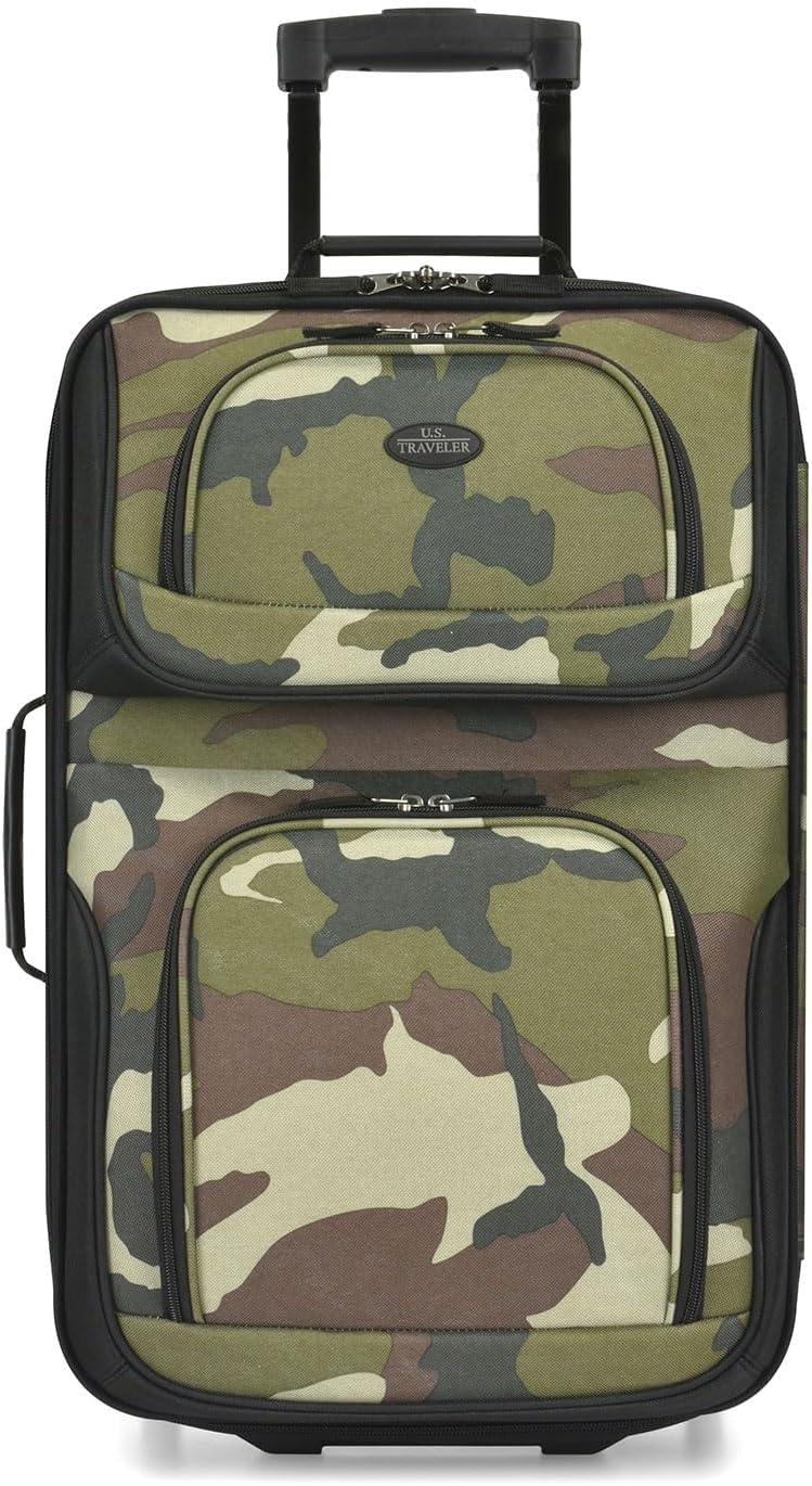U.S. Traveler Lightweight Rolling 20" Carry On Luggage Softside Suitcase, Camouflage, 2 Wheel Single
