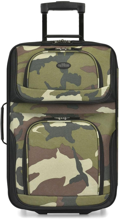 U.S. Traveler Lightweight Rolling 20" Carry On Luggage Softside Suitcase, Camouflage, 2 Wheel Single