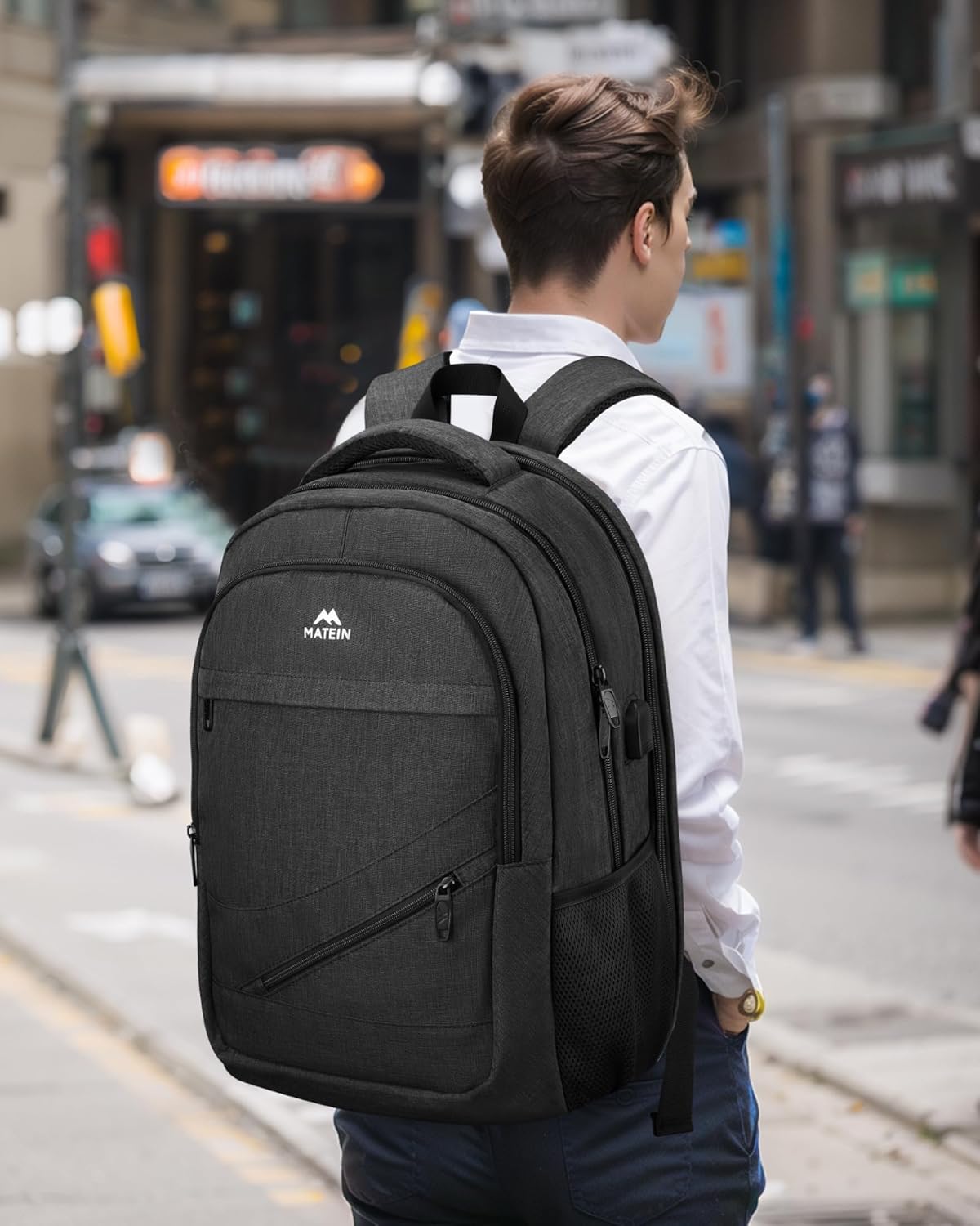 MATEIN 18.4 Inch Laptop School Backpack 50 L, Extra Large Anti Theft Carryon Backpack for Men Women TSA Approved, Work Business Bag with USB Port & Luggage Strap for Travel, Black