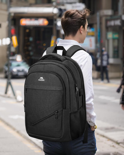 MATEIN 18.4 Inch Laptop School Backpack 50 L, Extra Large Anti Theft Carryon Backpack for Men Women TSA Approved, Work Business Bag with USB Port & Luggage Strap for Travel, Black