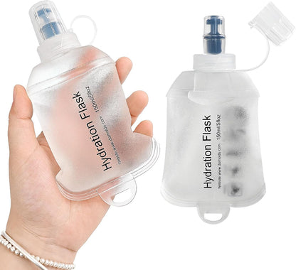 GYGYL Soft Flask, TPU Collapsible Soft Water Bottle for Hydration Pack, Running Vest, Leak-Proof Folding Water Bottle for Hiking Cycling Climbing Jogging-150ml White, 2pcs
