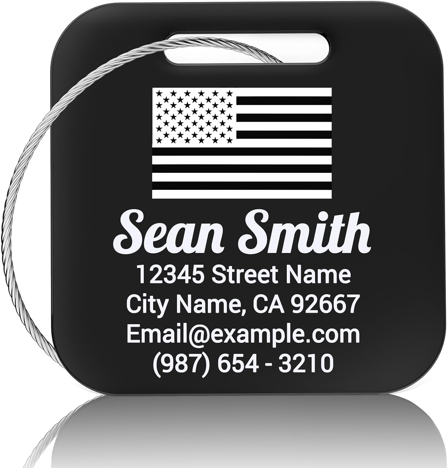 Personalized Engraved Metal Luggage Tags for Suitcase - Custom Name Tags, 10 Pack, Black, Matte Finish, 2x2 inches