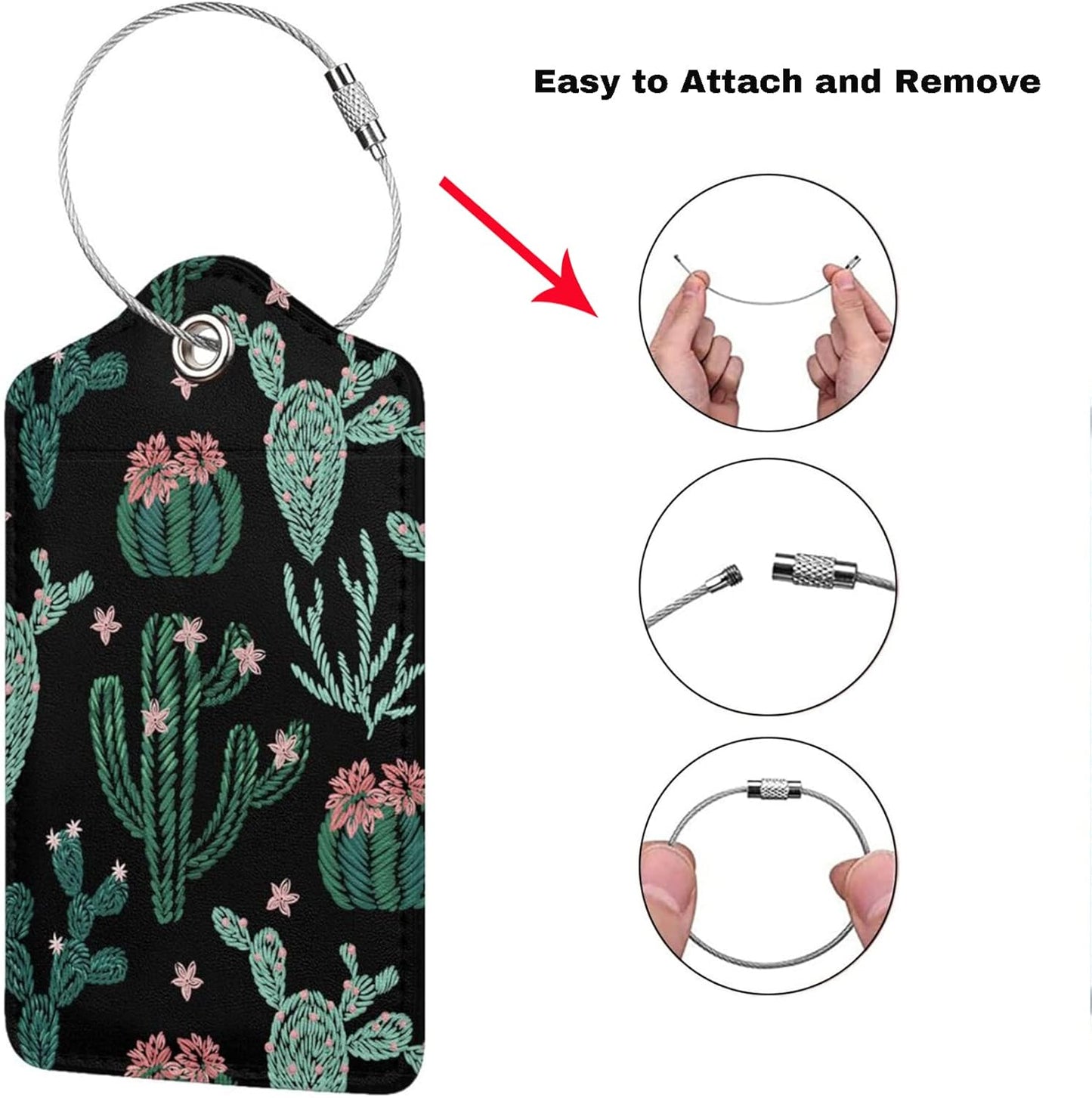 2 Pcs Cute Cactus Luggage Tags for Suitcases for Women Girls Boys Men Travel, Funny Leather Bag Tags Suitcase Labels for Luggage Backpack with Stainless Steel Loop, Full Back Privacy Cover