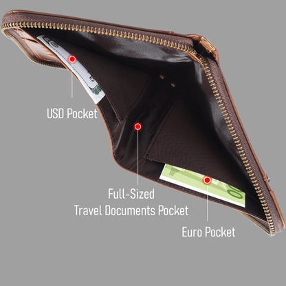 STAR VISTA Lorenzo Full Grain Leather Family Passport Wallet for 4, Large Travel Document Organizer for Exquisite Voyagers, Multi-Currency Compartments, RFID Blocking, AirTag Track, Dark Brown